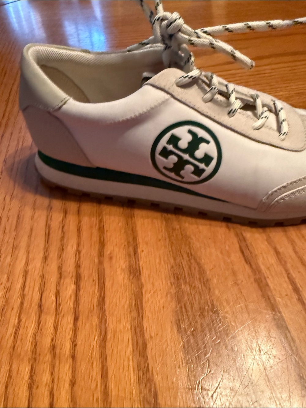 Tory Burch White and Green Logo Athletic Sneakers